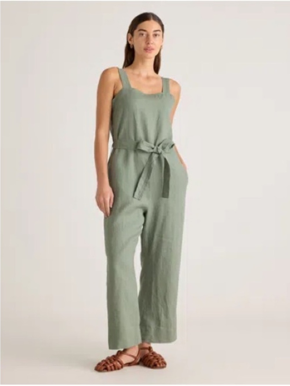 Quince 100% European Linen Square Neck Jumpsuit, Size Small